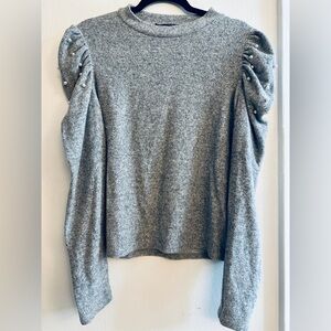 Zara Heather Gray Sweatshirt with Pearl Accents